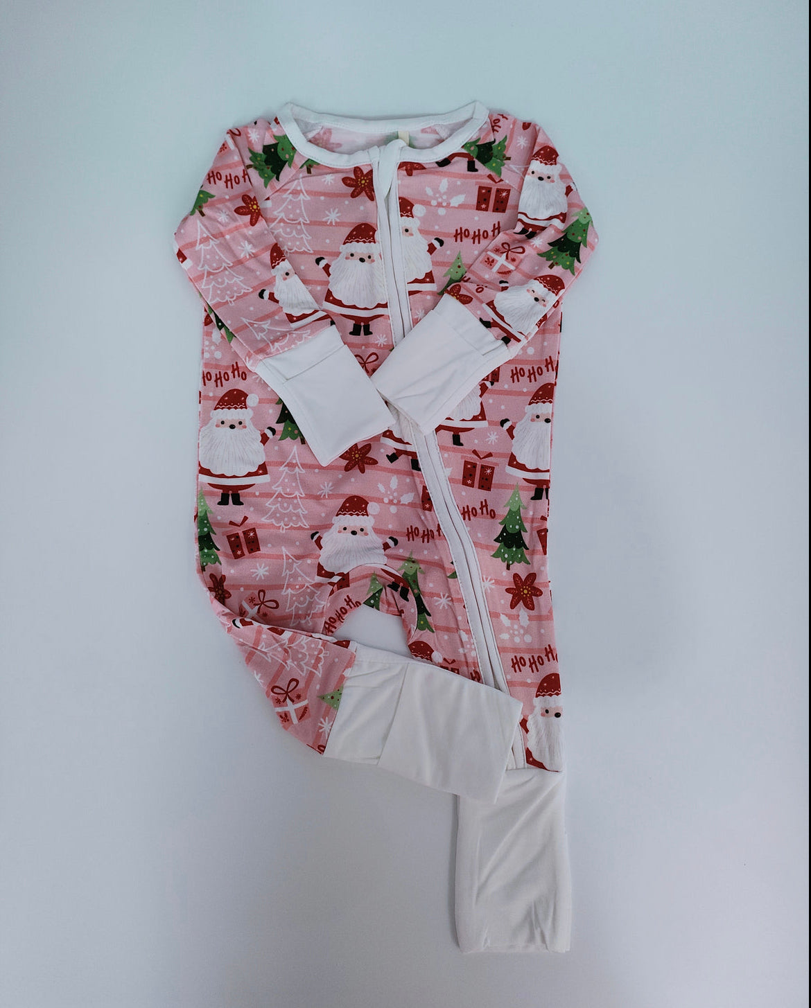 bamboo zip romper pink Christmas