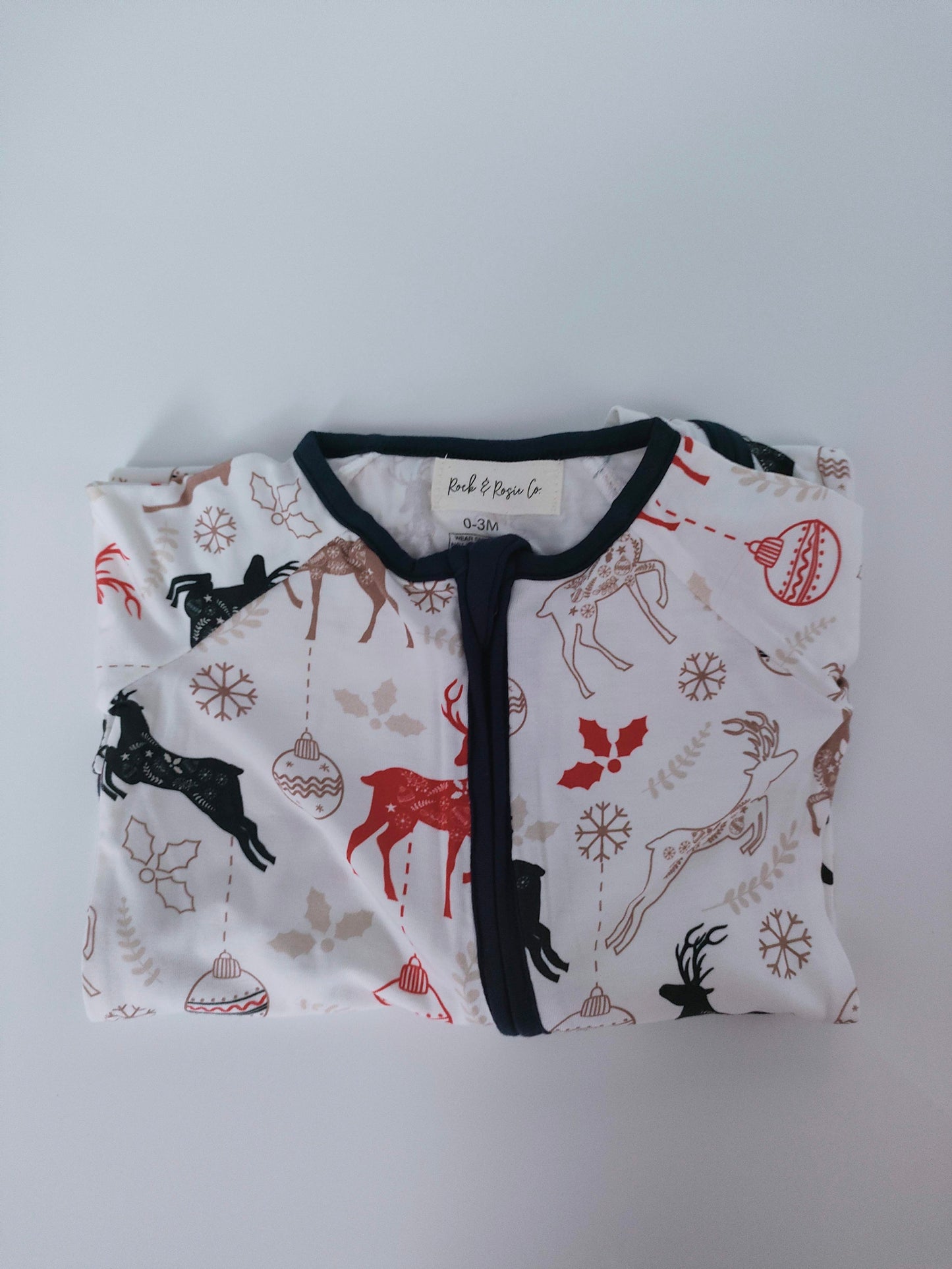 bamboo zip romper white gender neutral Christmas