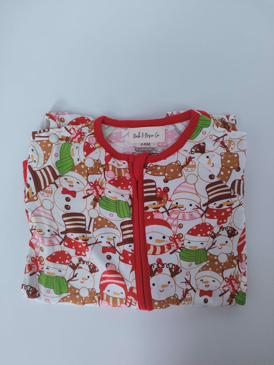 bamboo zip romper red and pink Christmas